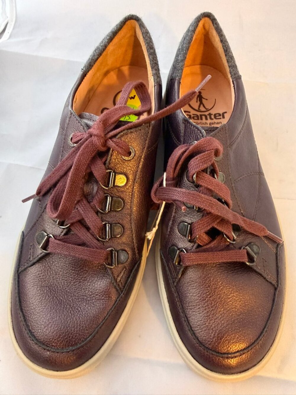 Ganter Women's Heidi-H Sneaker Sporty Metallic Burgundy Leather Size 6.5 US